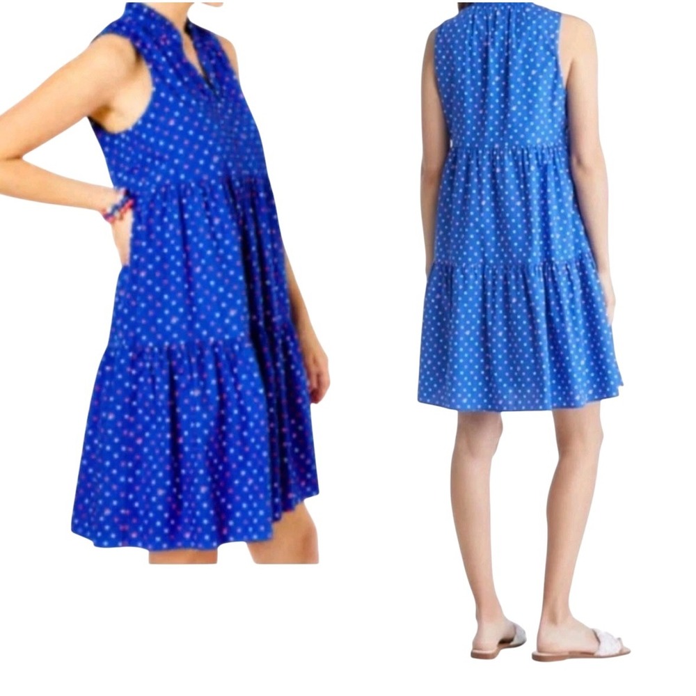 Lilly Pulitzer Blue Pink Geometric Tiered Cotton Swing Dress 007981 Womens L